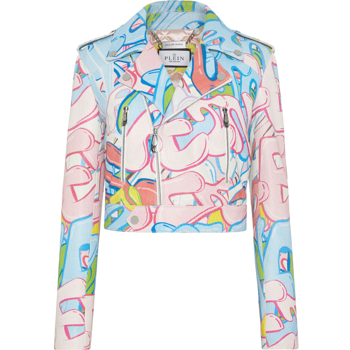 PHILIPP PLEIN Leather Jacket BOMBING GRAFFITI