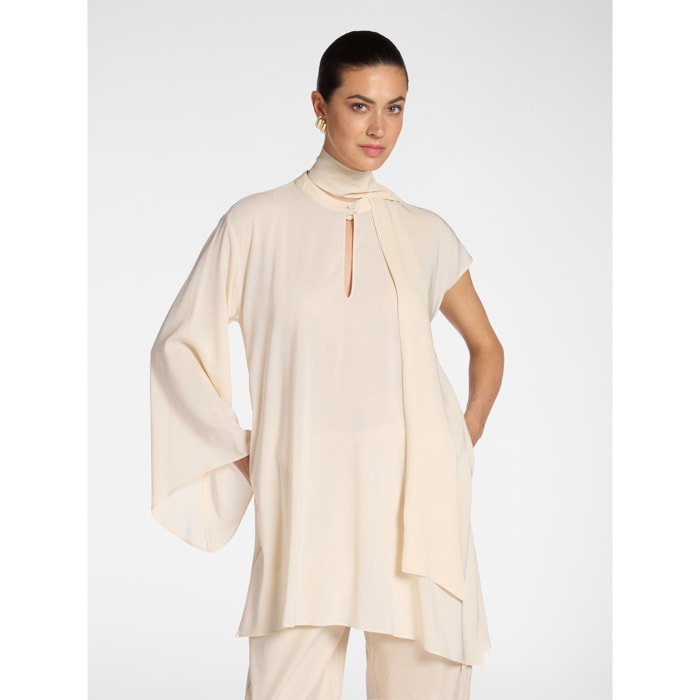 Elena Mirò - Blusa larga asimétrica con fajín - Beige