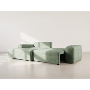 Rebecca - canapé d'angle gauche 4 places convertible avec coffre en velours texturé - Vert sauge