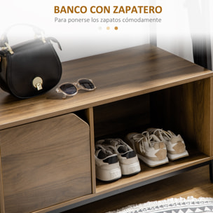 HOMCOM Perchero con Zapatero Perchero con Banco Mueble Recibidor con 5 Ganchos Puerta y Estante Abierto para Pasillo Entrada 84x40x169 cm Marrón Rústico