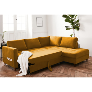 Anna - canapé d'angle droit - 5 places - convertible - en velours - Jaune