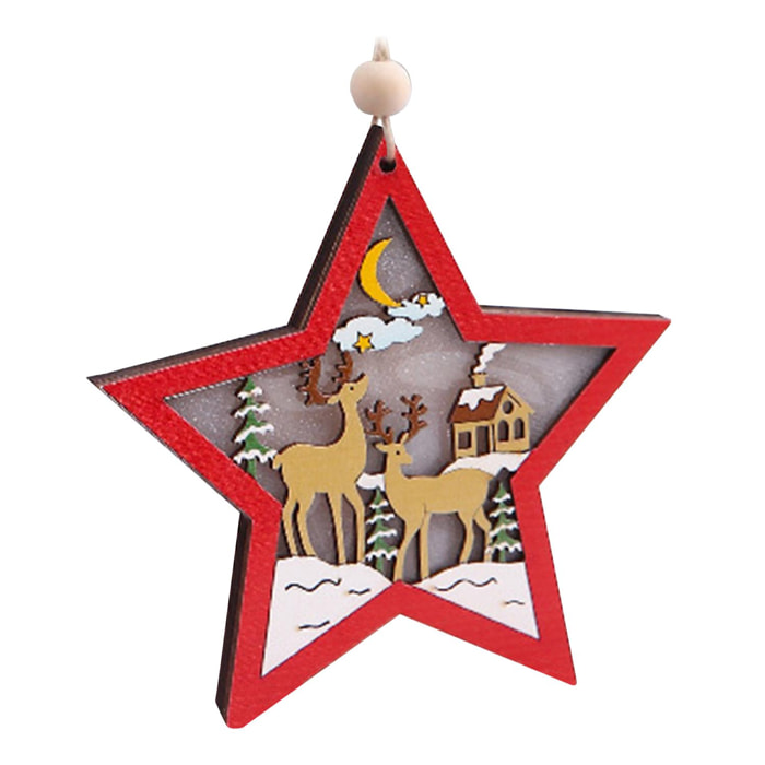 Colgante madera decoración Navidad iluminados LED- Estrella