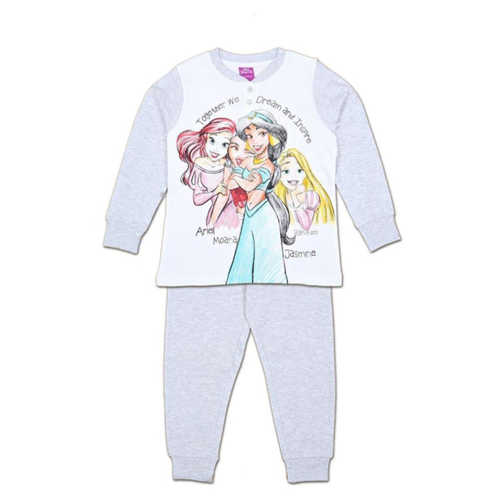 Pigiama Lungo Bambina Disney Principesse Grigio Autunno Inverno Lei Disney Grigio