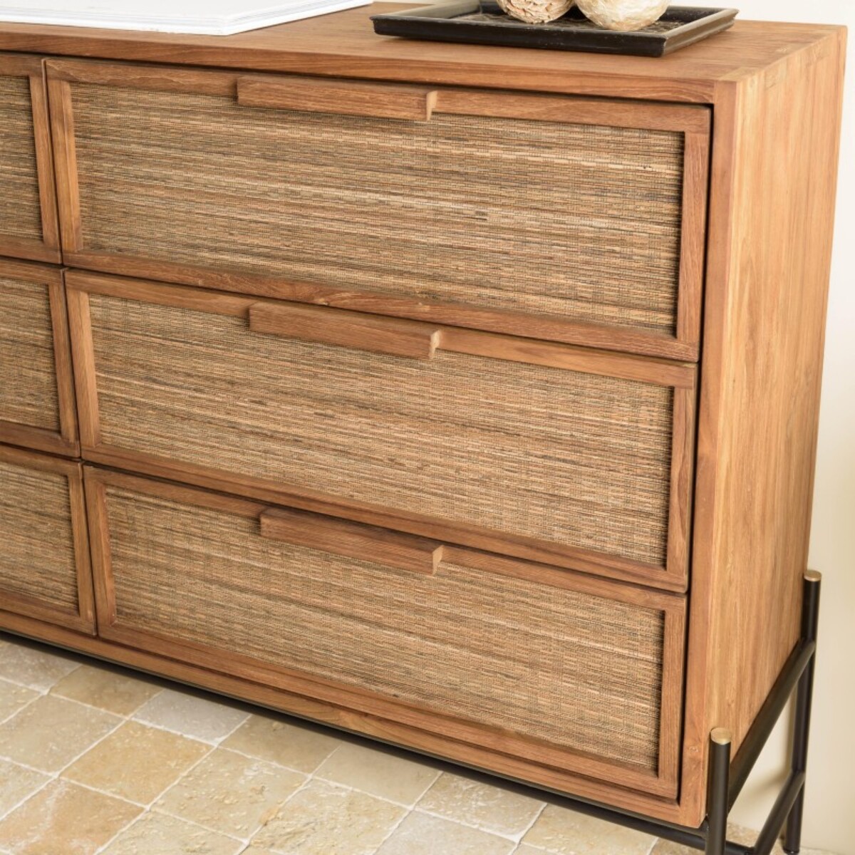 SIXTINE - Commode 6 tiroirs en bois de teck recyclé