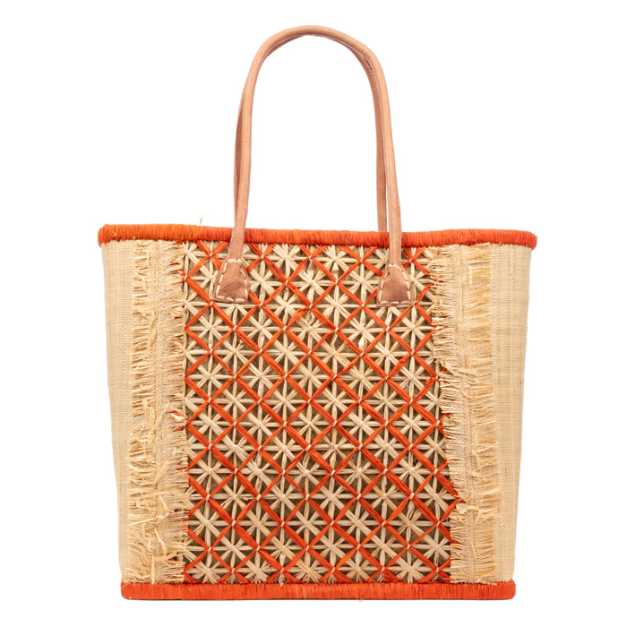 Villafrati bolso de hombro mujer. Fabricado en rafia y paja, con asas de cuero.