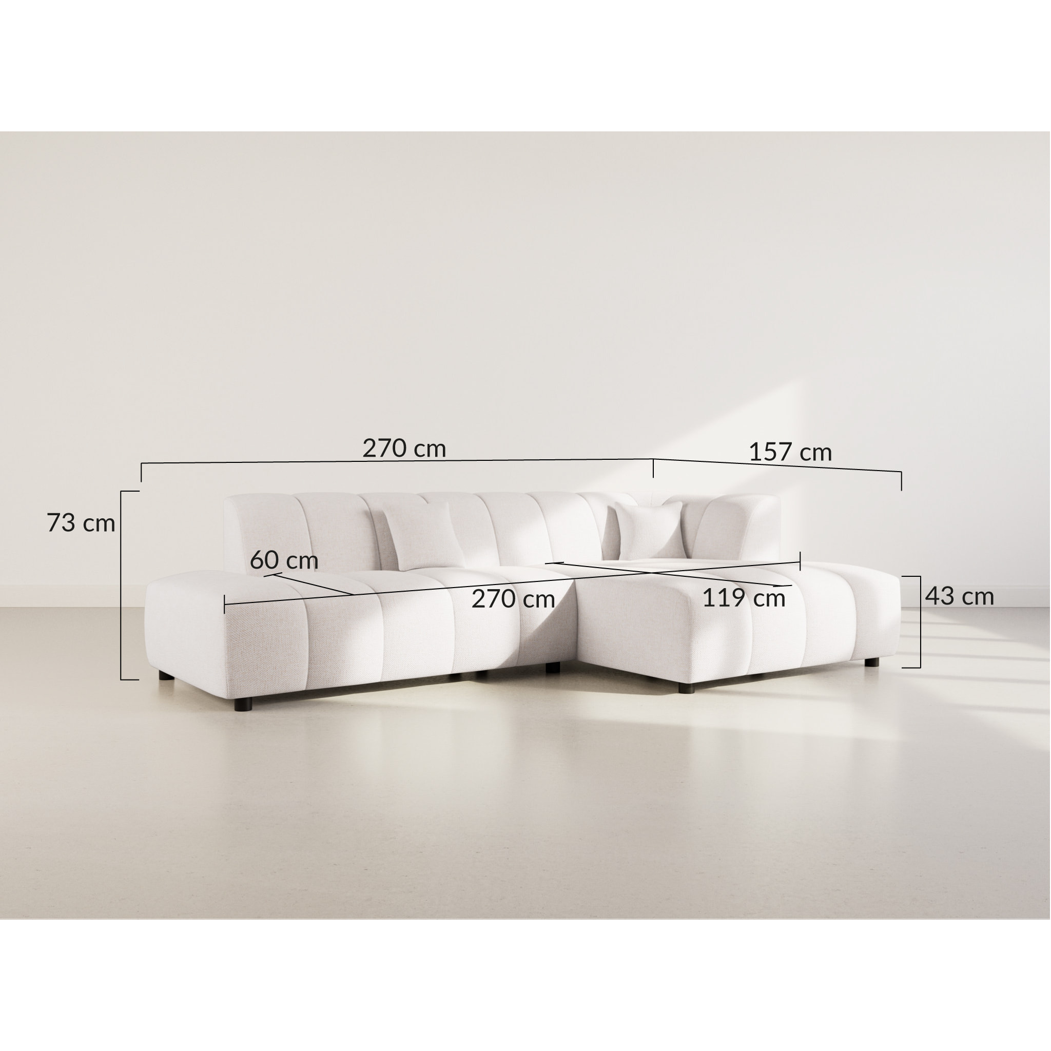 Curtis - canapé d'angle droit 4 places sans accoudoir en tissu texturé - Vert Olive