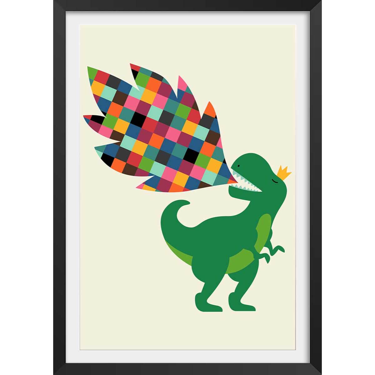 Affiche  dino cracheur de feu Affiche + cadre en bois - Noir