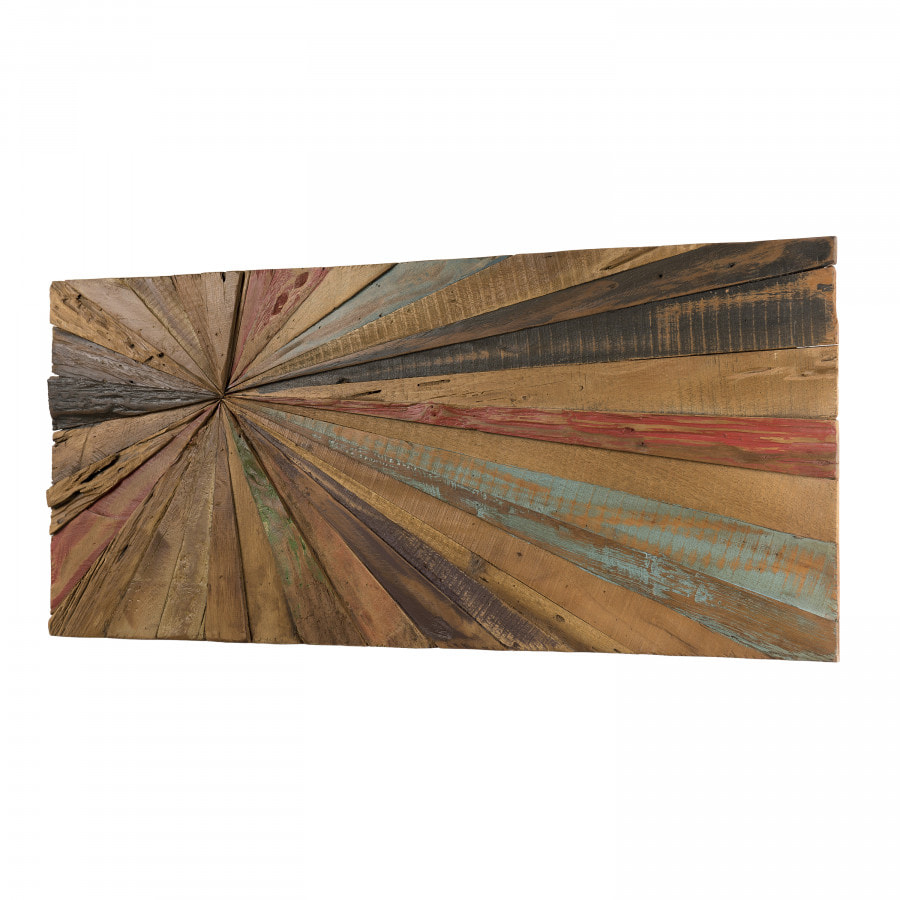 SUZY - Décoration murale rectangulaire 100x40cm bois Teck recyclé multicolore