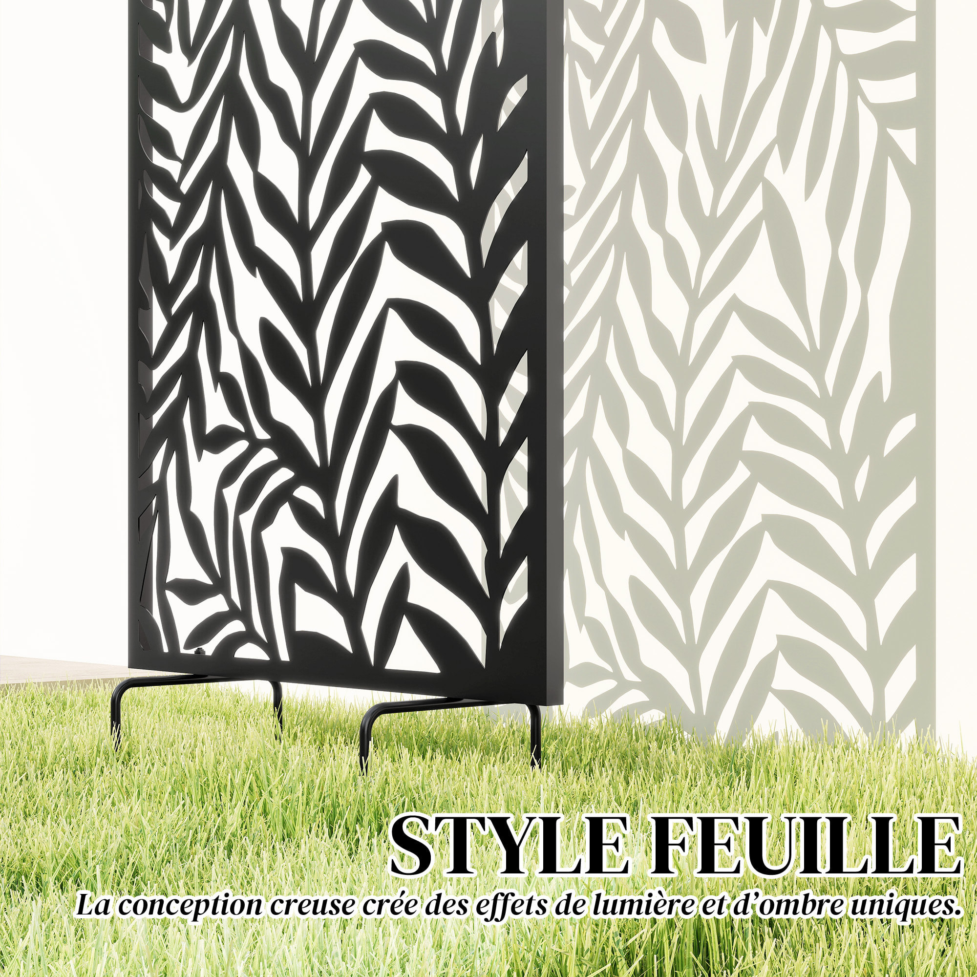 Panneau brise vue décoratif paravent extérieur motif végétal 65 x 130 cm métal noir