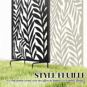 Panneau brise vue décoratif paravent extérieur motif végétal 65 x 130 cm métal noir