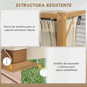 Pérgola de Jardín 4x3 m con Marco de Aluminio Cenador para Exterior con Techo Retráctil Mosquiteras Laterales de Malla para Terraza Patio Natural