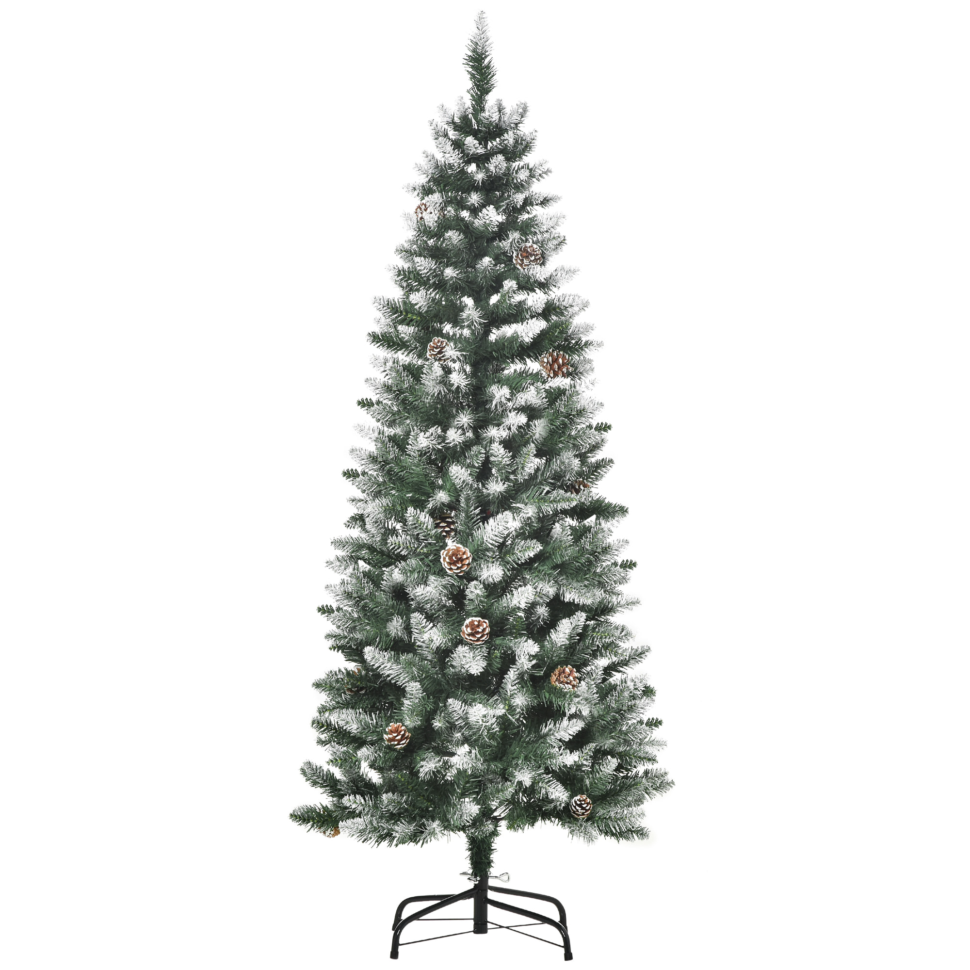 árbol de Navidad Artificial Ø69x150cm con 464 Puntas de PVC y 28 Piñas Decoración de Interior con Base Plegable y Soporte de Acero Verde