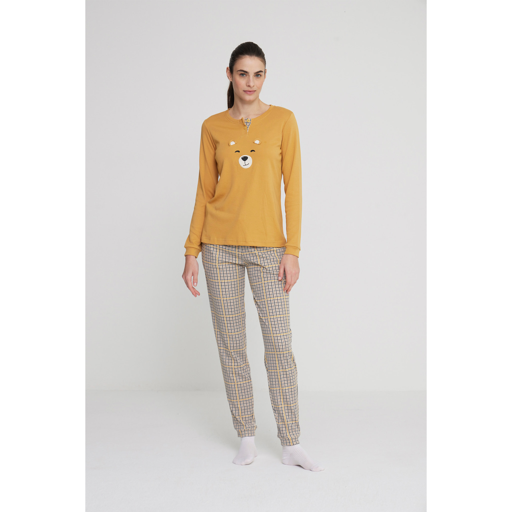 Pigiama donna bear in caldo cotone con collo due bottoni Noidinotte