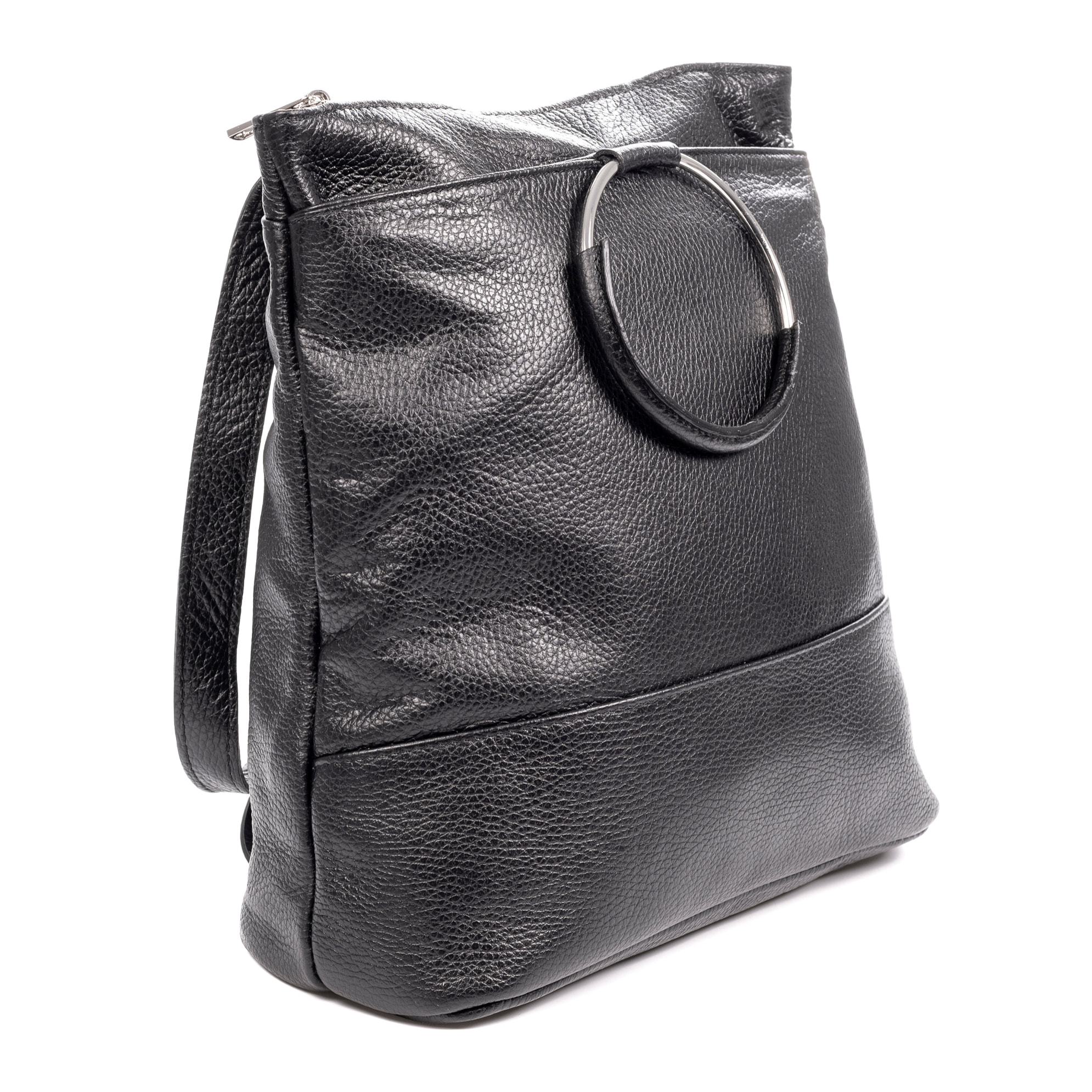 Arzago bolso mochila de piel auténtica Dollaro, con asa de diseño exclusivo anillo metal.