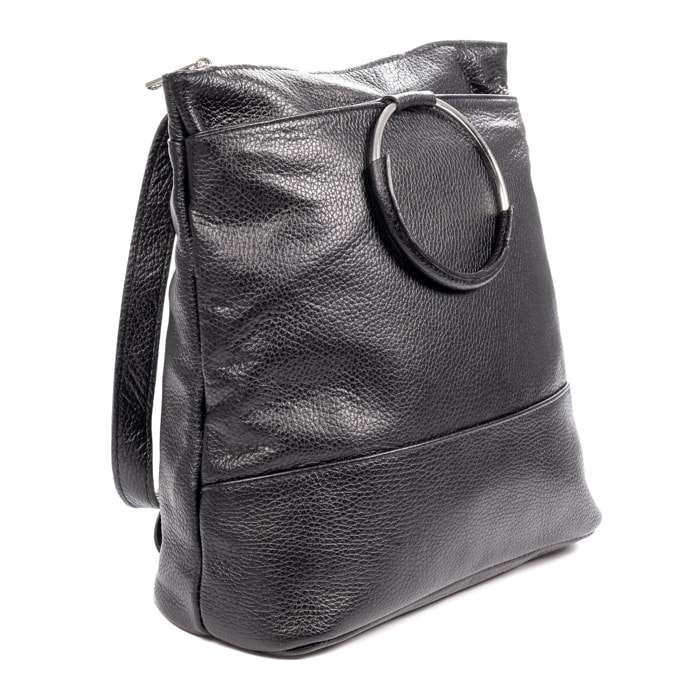 Arzago bolso mochila de piel auténtica Dollaro, con asa de diseño exclusivo anillo metal.