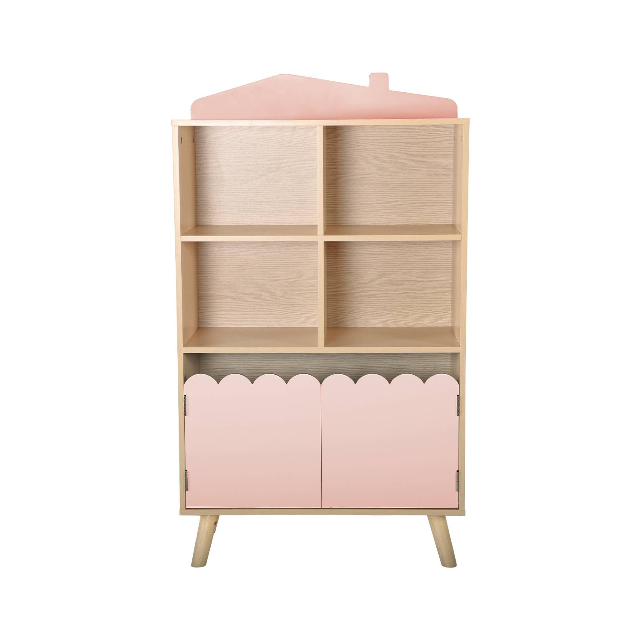 Bibliothèque enfant rose 2 portes et 4 étagères