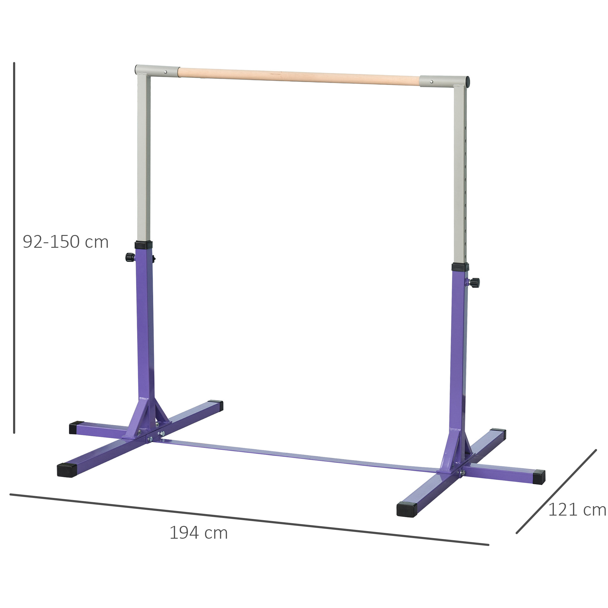 Barra de Gimnasia para Niños de +3 Años Barra de Entrenamiento con Altura Ajustable 92-150 cm Barra Horizontal de Gimnasia Carga 75 kg 194x121x150 cm Violeta