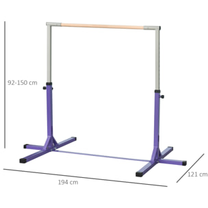 Barra de Gimnasia para Niños de +3 Años Barra de Entrenamiento con Altura Ajustable 92-150 cm Barra Horizontal de Gimnasia Carga 75 kg 194x121x150 cm Violeta