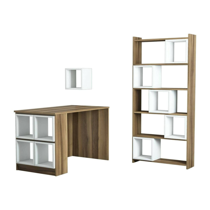 Scrivania Hongyu, Scrittoio multiuso, Tavolo per ufficio porta PC, Piano di lavoro, 120x65h75 cm, Noce e Bianco