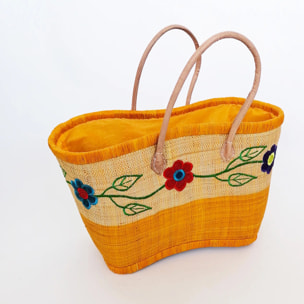 Panier artisanal de plage Jaune Fibres naturelles - Namakia MM Safran