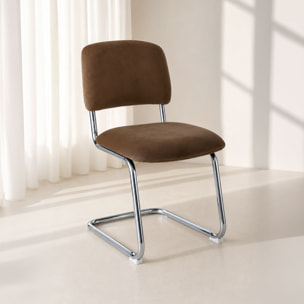 Lot de 2 chaises de table en tissu marron et structure chrome FELINE