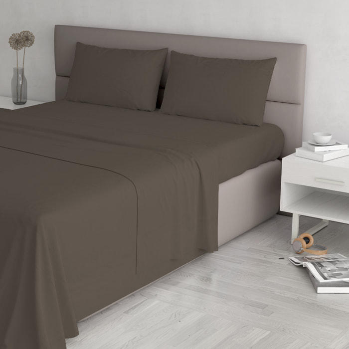 COMPLETO LETTO MAX COLOR, 100% Cotone, Made in Italy - MARRONE