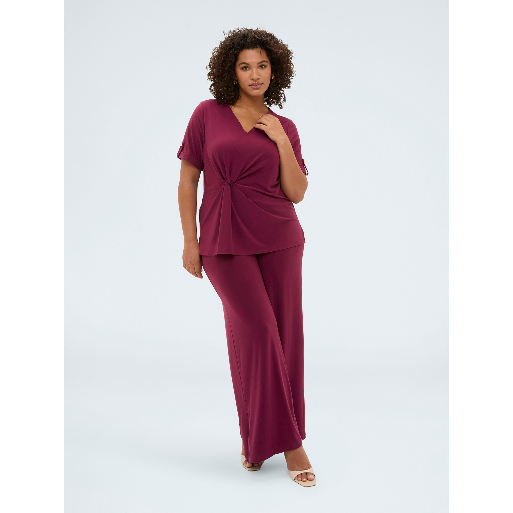 Fiorella Rubino - Pantalones Wide Leg de punto - Burgundy