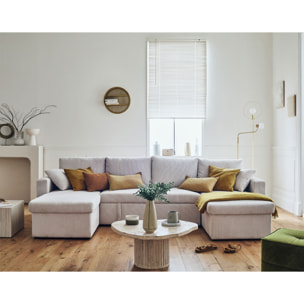 Cyrus - canapé panoramique en U - 7 places - convertible avec coffre - en velours côtelé - Beige