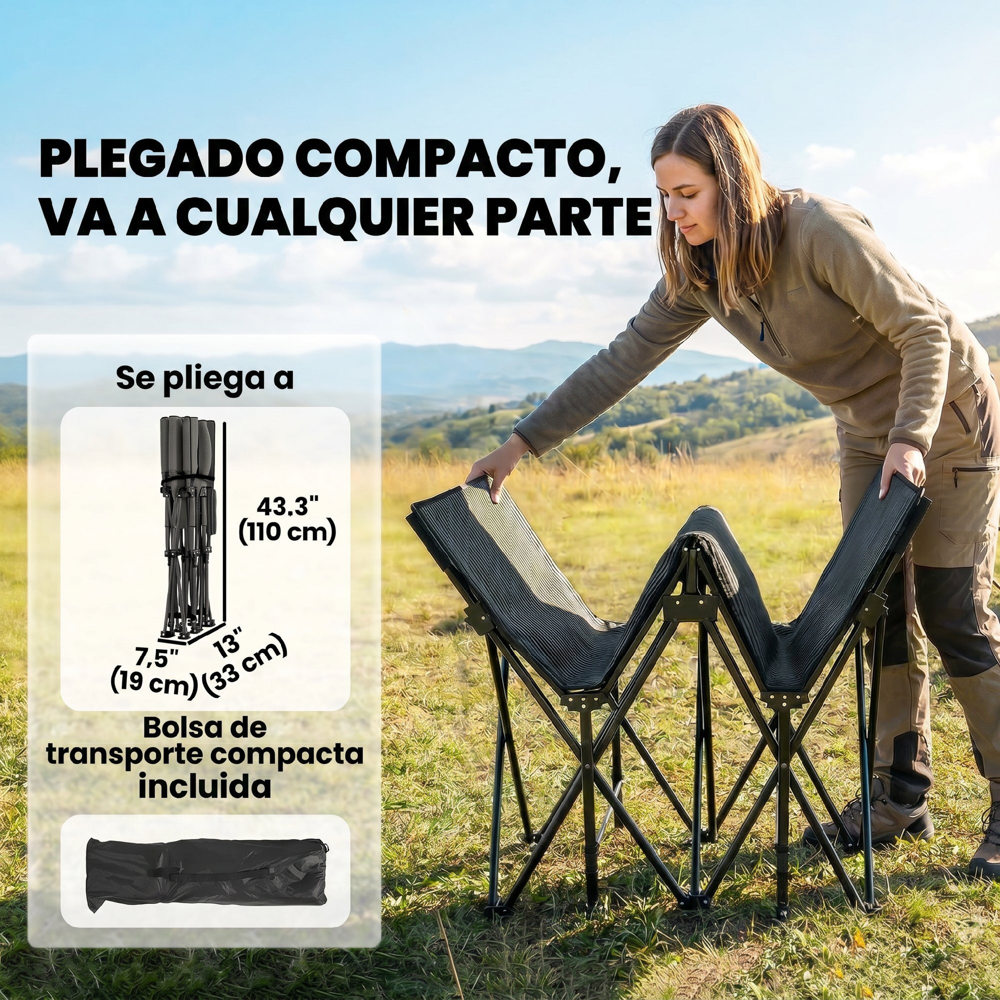 Cama Plegable Camping con Colchón Extraíble Cama de Acampada Portátil Extra Ancha 80 cm Tela Oxford 600D con Reposacabezas Bolsa Transporte Bolsillo Carga 200 kg para Playa Senderismo Negro