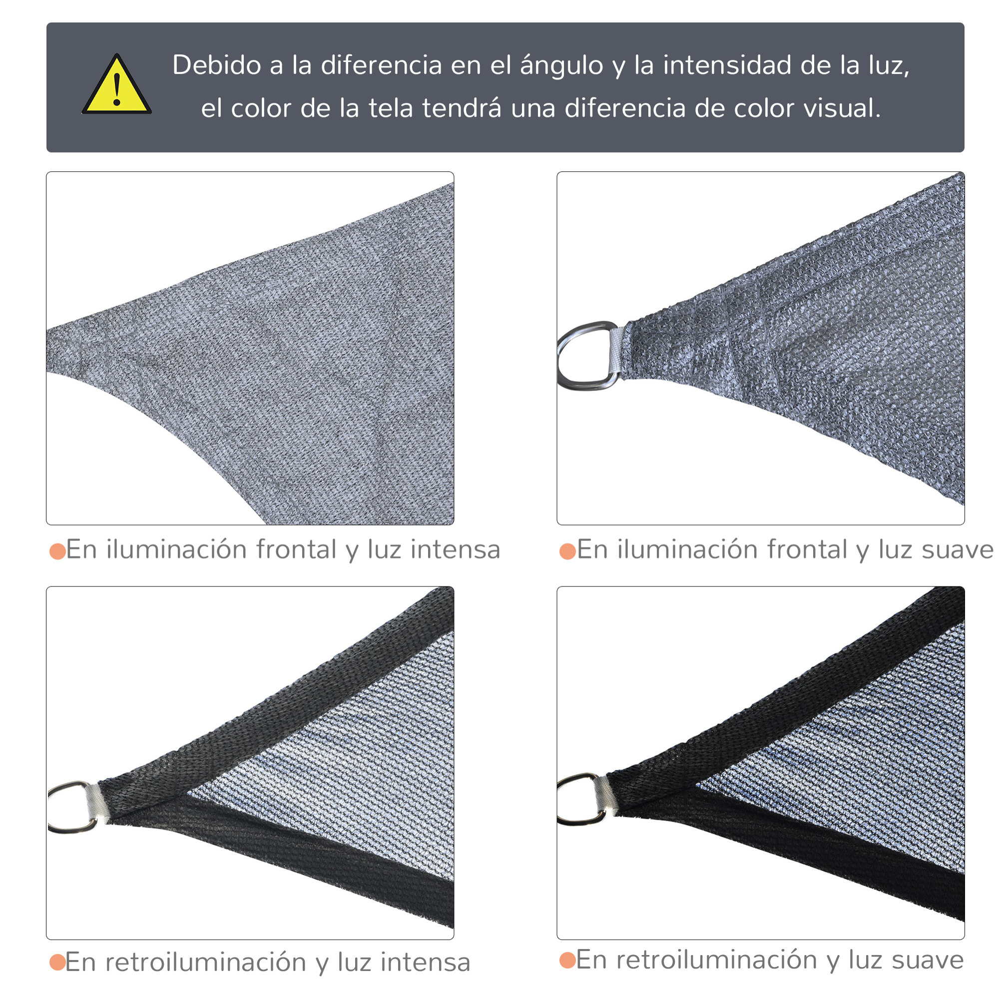 Toldo Vela de Sombra Rectangular 4x6 m Toldo de Terraza de HDPE con Anillo de Acero Inoxidable y Cuerdas para Jardín Patio Gris