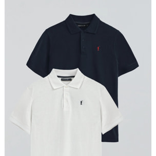 Pack uomo con due polo in blu marino e bianco in piquet con ricamo Rigby Go