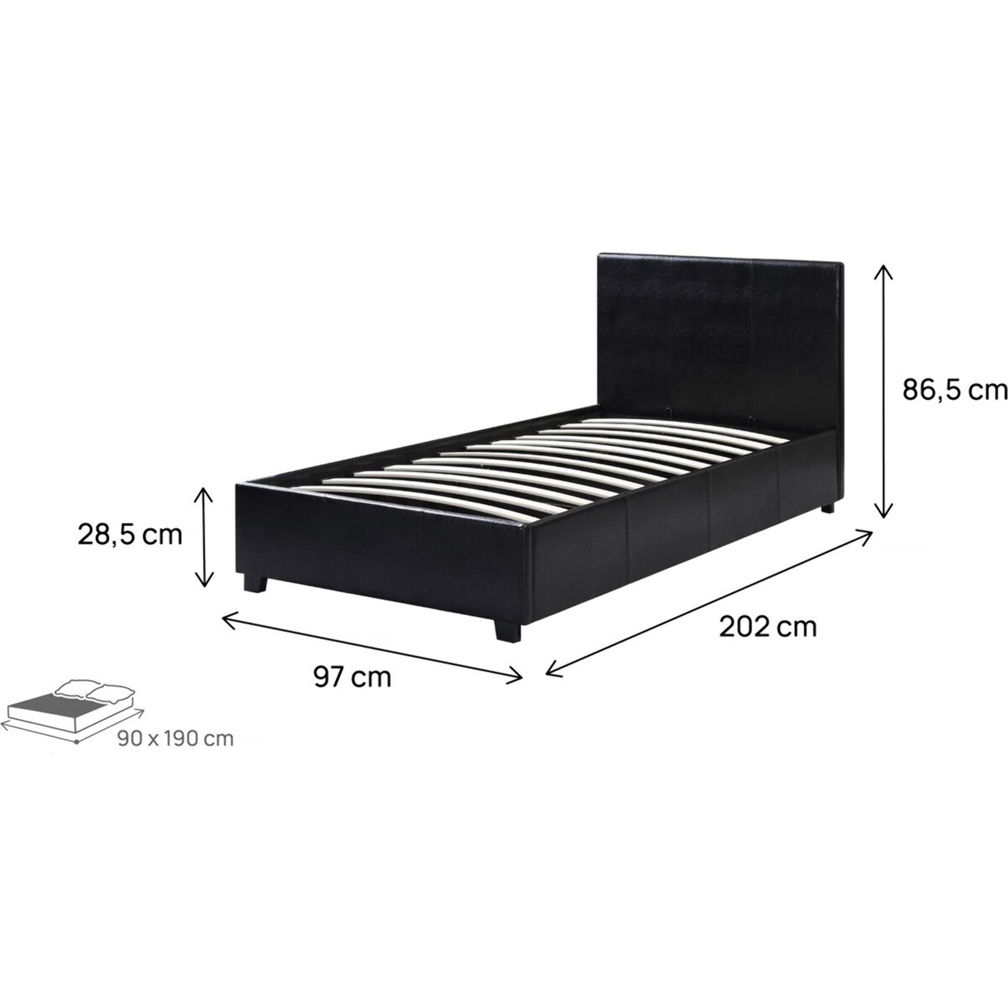 Lit avec coffre "Carla" - 90 x 190 cm - Noir