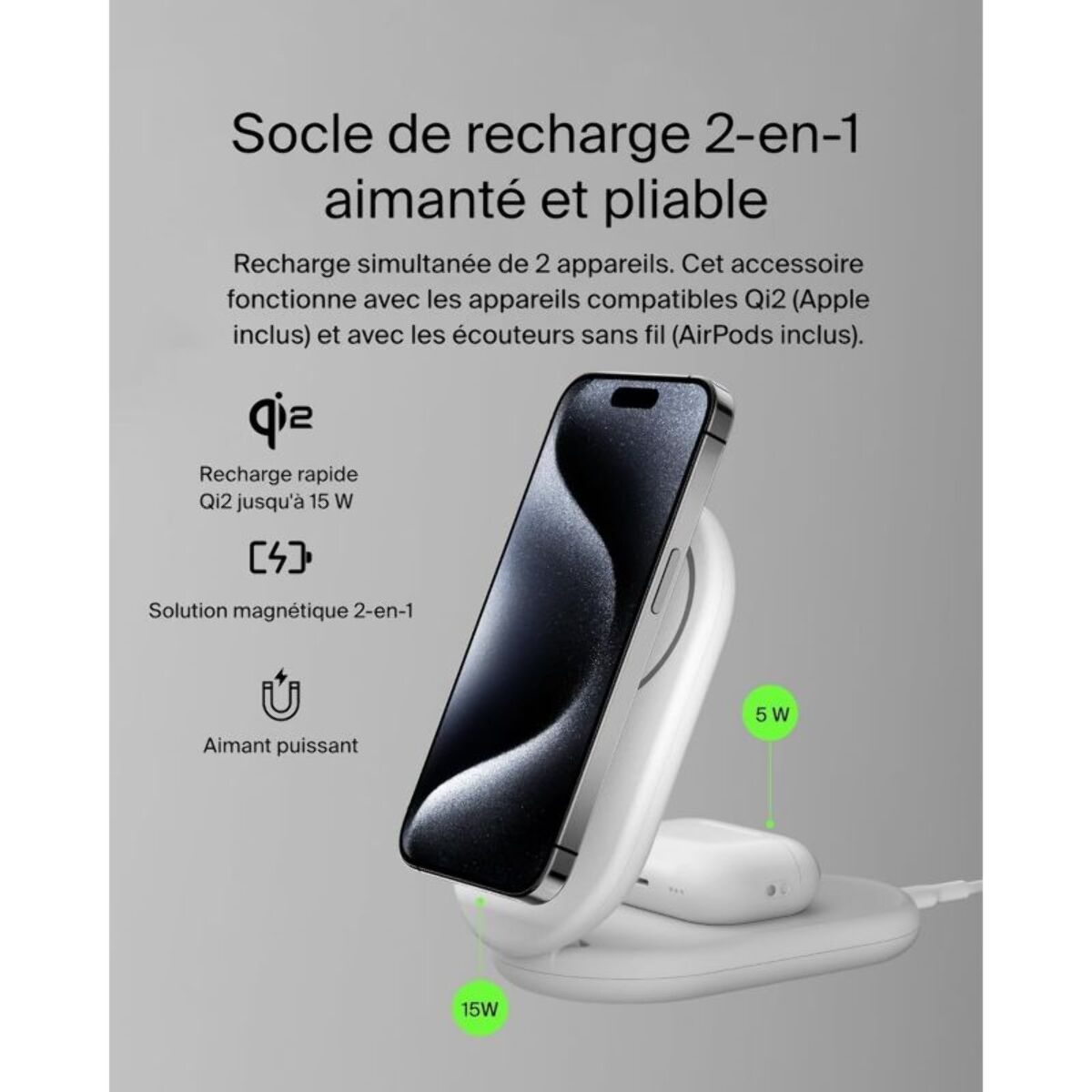 Chargeur induction BELKIN induction 15W 2en1 blanc