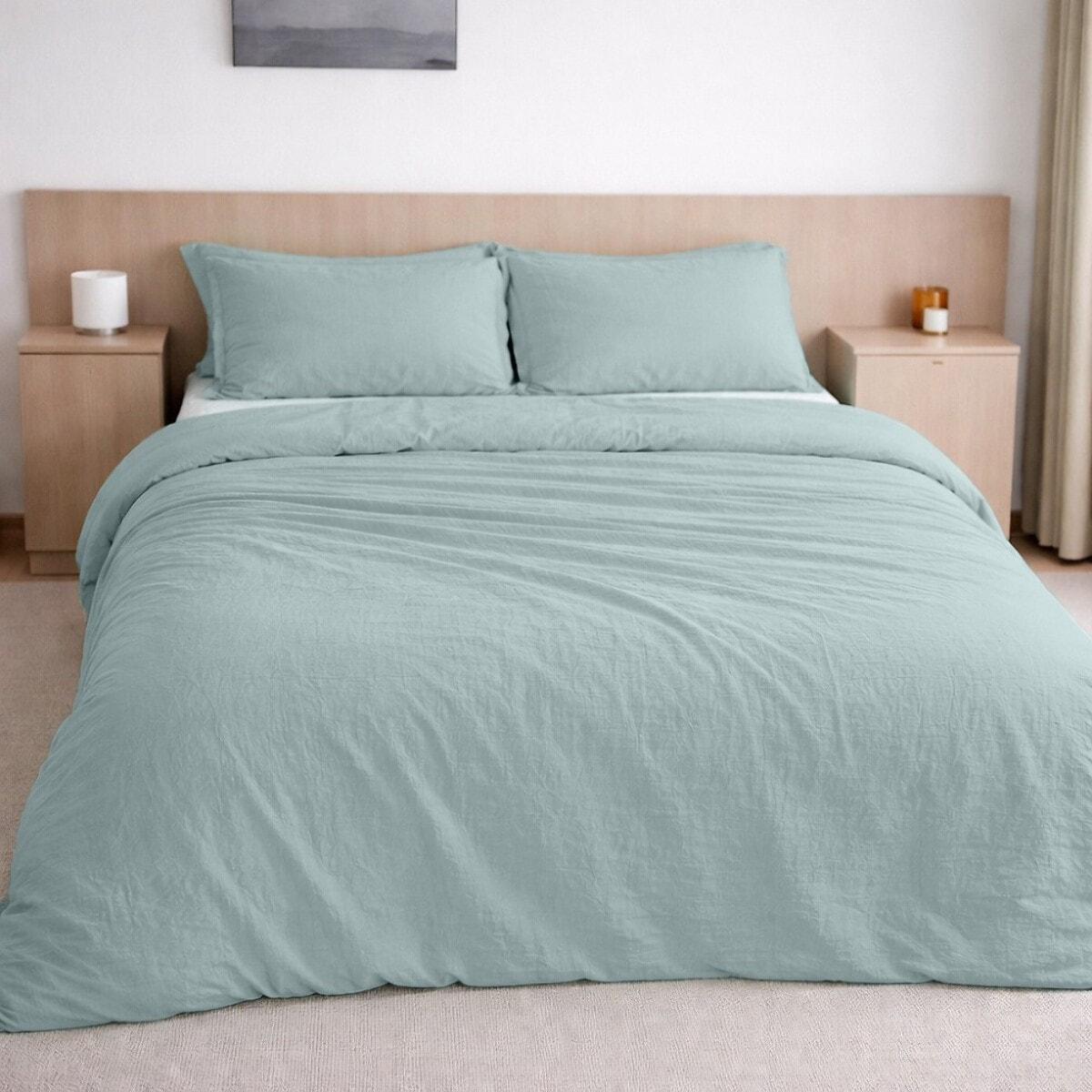 Housse de couette 100% gaze de coton lavé bleu givrée