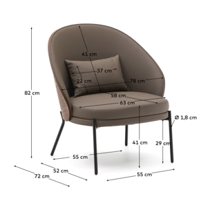 Kave Home - Poltrona Eamy di pelle sintetica marrone, impiallacciatura in frassino con finitura noce e