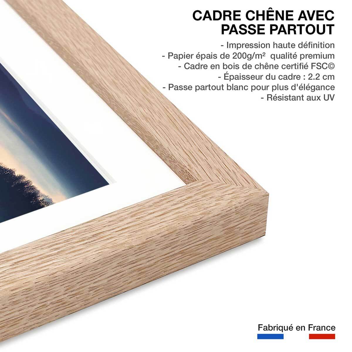 Affiche paysage brume magique Affiche + cadre en bois - Chêne