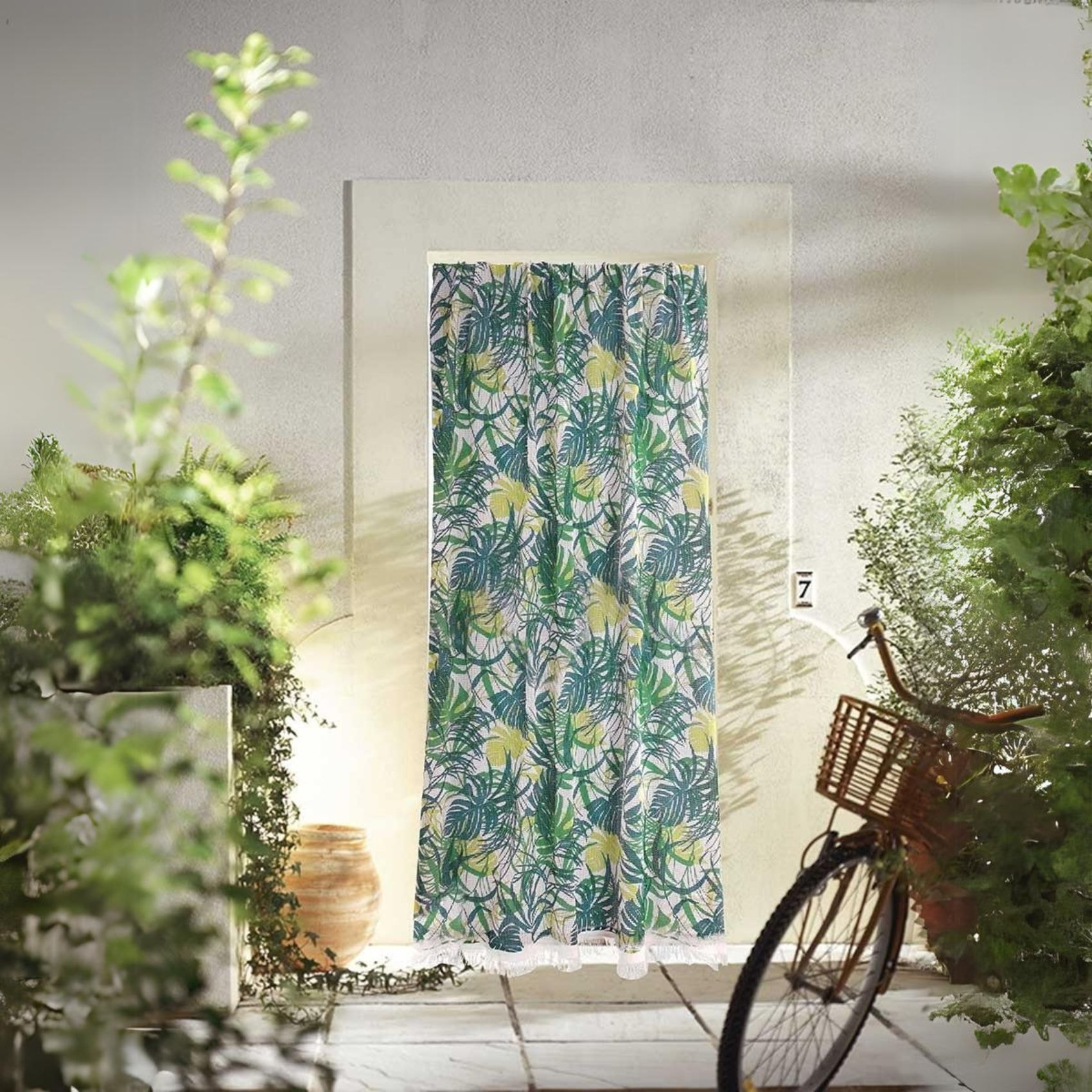 Rideau de porte 'Marseillais' imprimé Jungle - Bleu