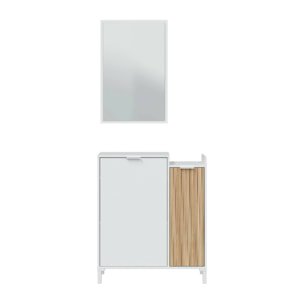 Mobile da ingresso Williamsport, Entratina a 2 ante, Armadio con specchio, Portaoggetti multifunzione, 77x24h91 cm, Bianco e Rovere