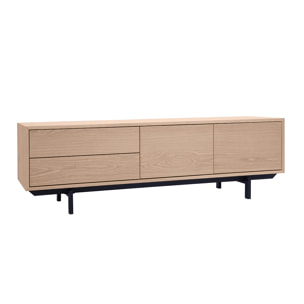 Meuble TV finition bois chêne avec rangements fermés L160 cm MANNY