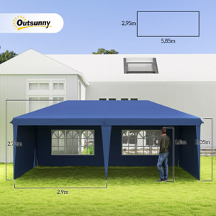 Carpa Plegable 6x3 m, Pop-up, con 4 Laterales Desmontables, Cenador de Jardín con 2 Ventanas Visibles, Bolsa de Transporte, Impermeable, Anti-UV, Gazebo para Camping, Fiestas, Exterior, Azul