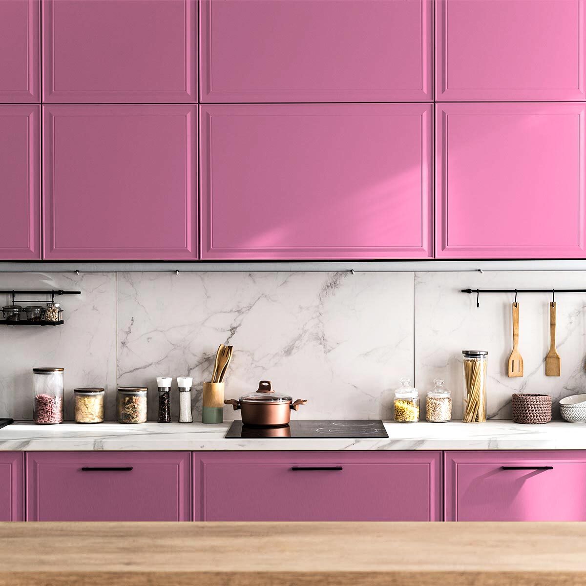 Rouleau adhésif décoratif Vinyle au Mètre - Rose - Sticker Lavable Imperméable Mur Cuisine Meubles