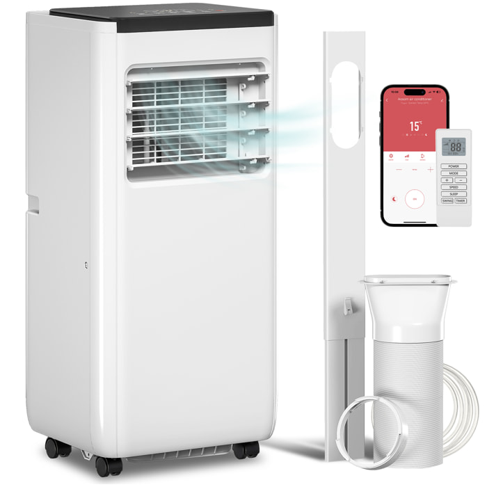 Aire Acondicionado Portátil 10.000 BTU, Climatizador Portátil 4 en 1 con WiFi, Alexa y Google, Enfriamiento, Deshumidificador, Ventilador, Temporizador, Control Remoto, Pantalla LED, para 30 m²