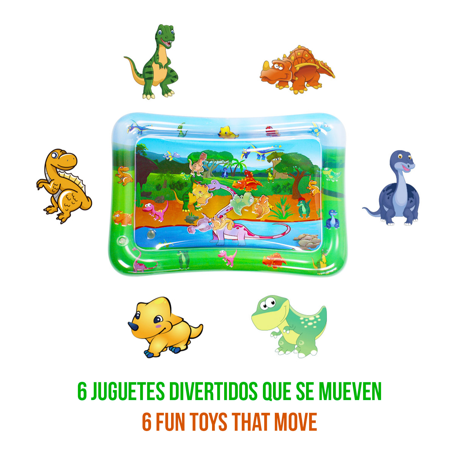DAM Colchoneta hinchable infantil diseño dinosaurios. 70x50cm. 68x48x20 Cm. Color: Verde