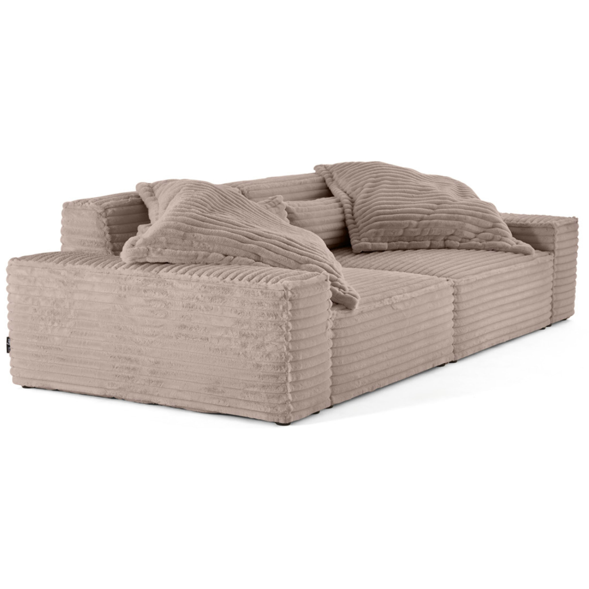 Richie - canapé droit 3 places avec double méridienne - assise profonde - en fausse fourrure côtelée - Taupe