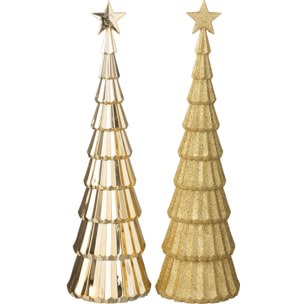 J-Line décoration Sapin de Noël + Étoile - plastique - or - 2 pièces