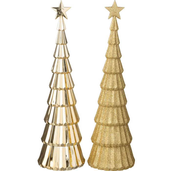 J-Line décoration Sapin de Noël + Étoile - plastique - or - 2 pièces