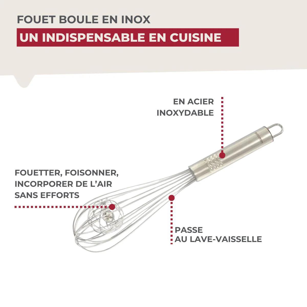 Fouet de cuisine et pâtisserie en inox avec bille 26,5 cm Fackelmann Ovale Limited Edition