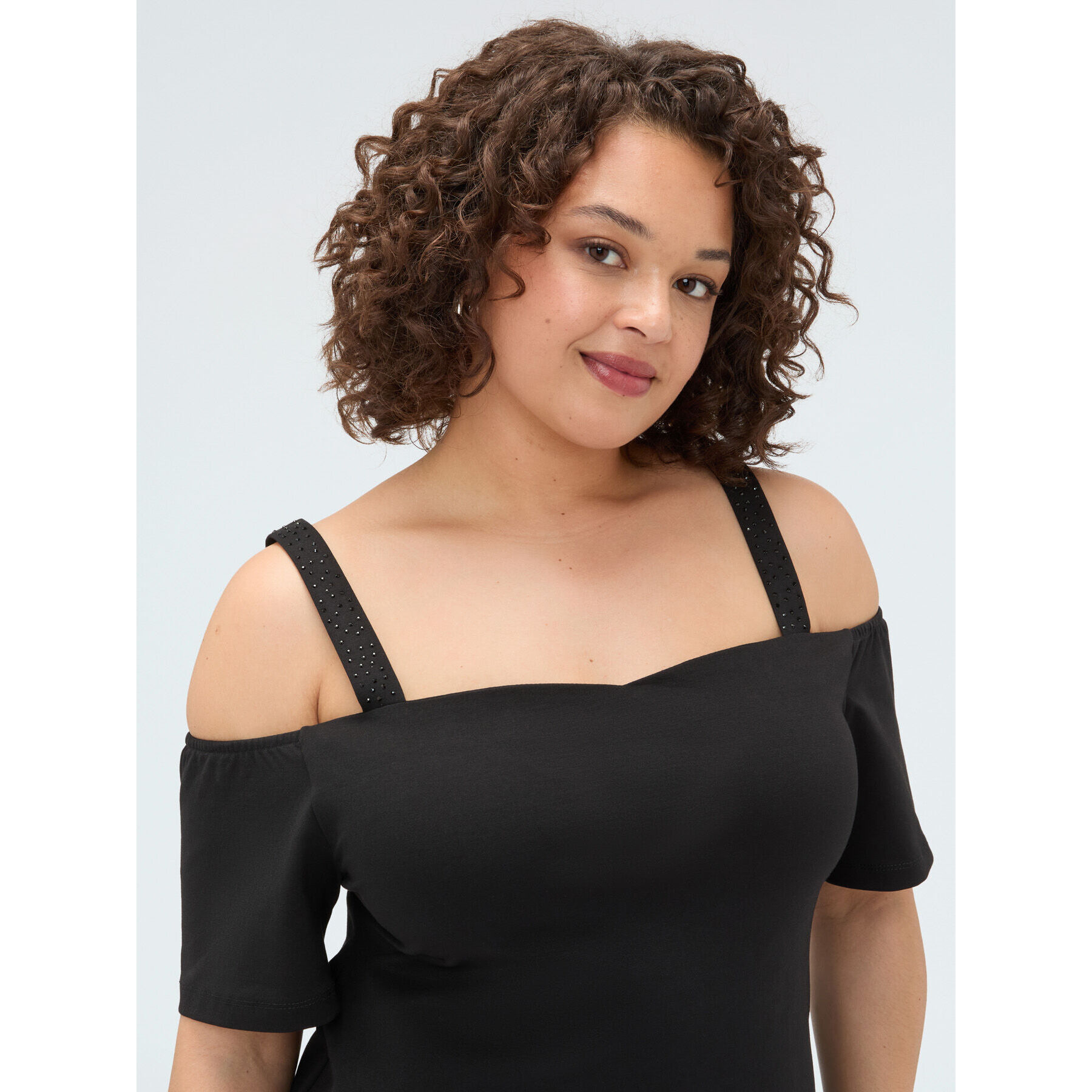 Fiorella Rubino - Vestido corto off-shoulder en punto Milano - Negro