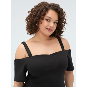 Fiorella Rubino - Vestido corto off-shoulder en punto Milano - Negro