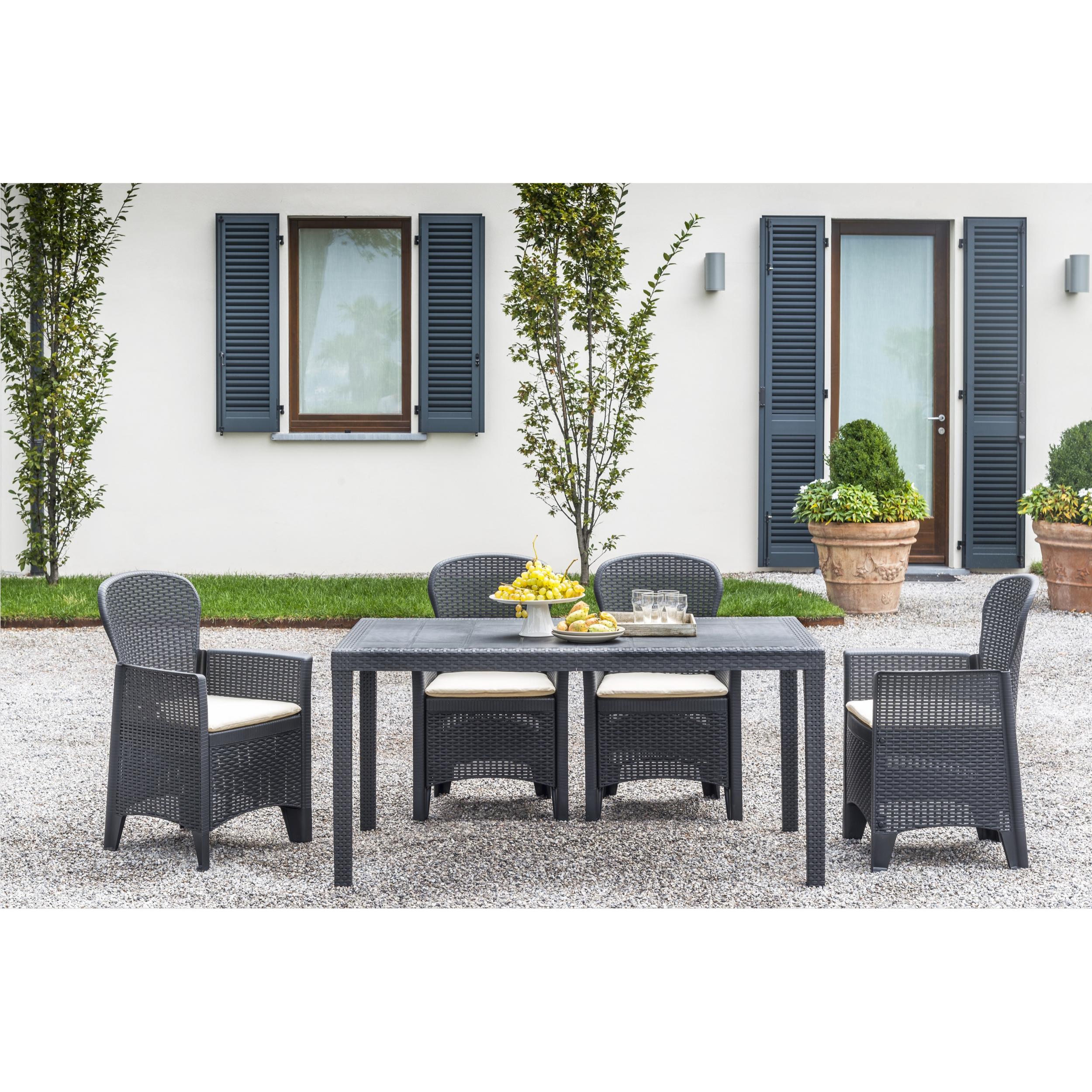 Sedia da esterno Como, Seduta da giardino, Poltrona outdoor effetto rattan, 100 % Made in Italy, Cm 60x58h89, Antracite